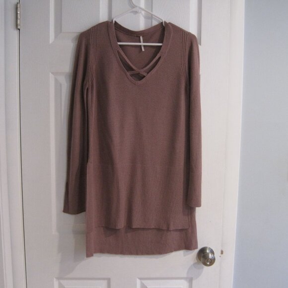 Free People Crisscross Mauve Tunic Sweater Size S Long Sleeve Knit Pullover - Picture 3 of 11